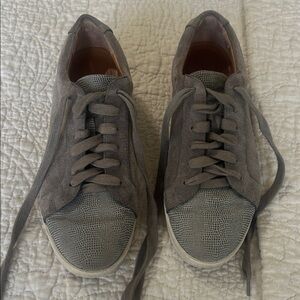 gentle souls Women's Taupe Suede Lace-Up Sneakers